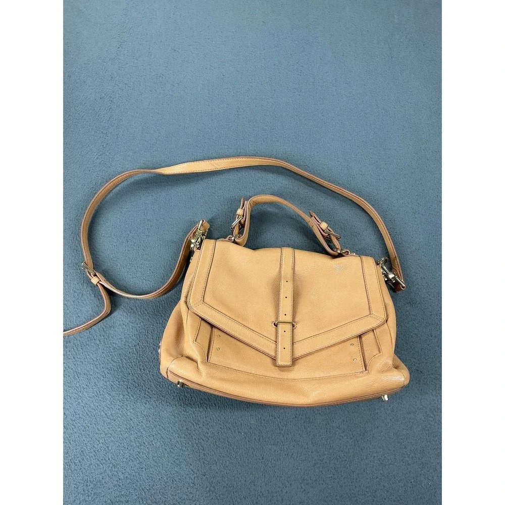 Tory Burch Shoulder Bag Womens Medium Tan Leather Pebbled Adjustable Strap